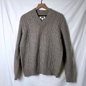 Joseph Abboud Mens Wool Blend Cable Knit V-Neck Pullover Sweater Tan Size L